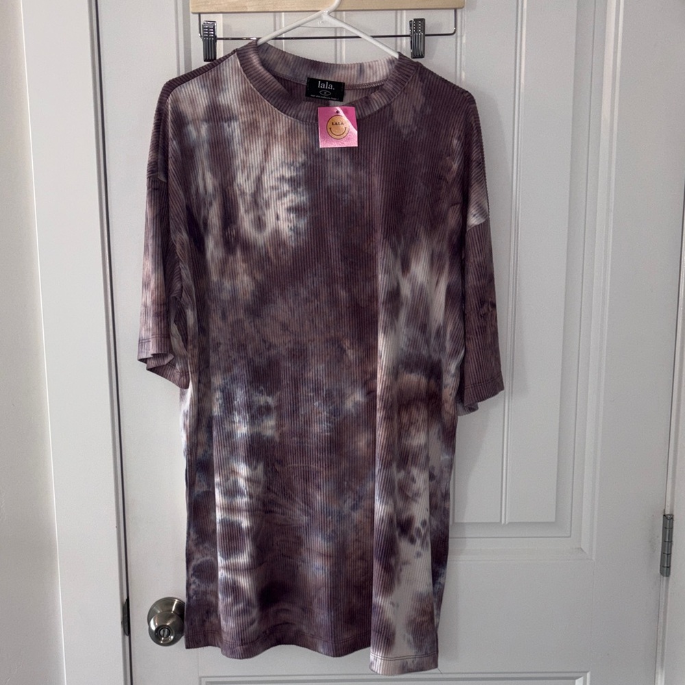 Dressed in Lala Lex Ribbed Top and pants set.  Purple tie dye medium